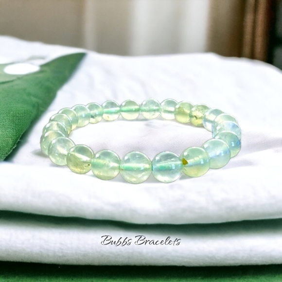 Prehnite Rare Natural Stones Healing Bracelet - 8mm Women's Crystal Bracelet - Picture 2 of 4